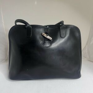 LONGCHAMP Le Roseau BLACK Leather HANDBAG SHOULDER BAG TOTE